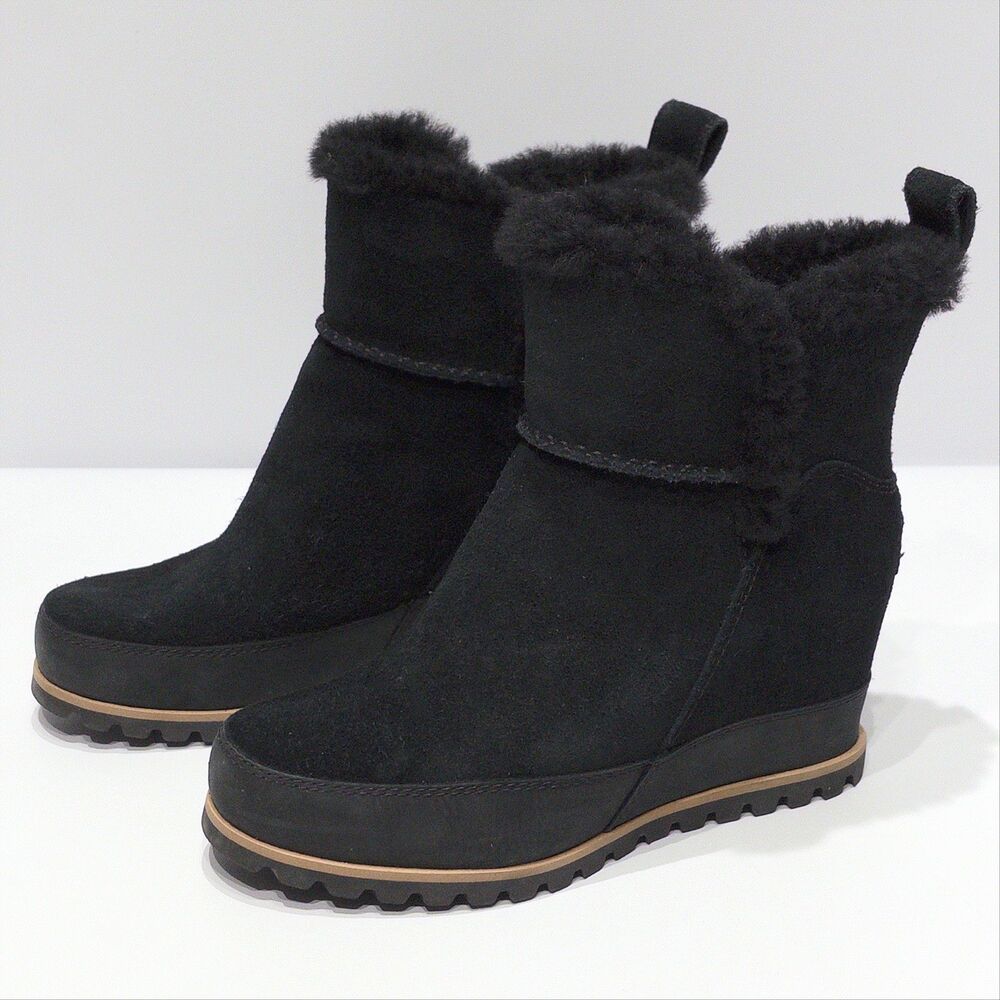 UGG Malvella Black Suede Slip On Hidden Wedge Boots Booties Women 7.5 Light Wear